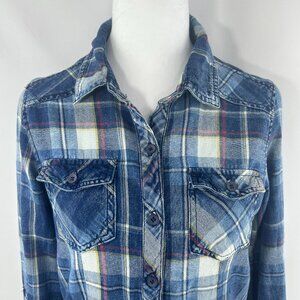 Ci Sono Casual Plaid Blue Button Up Blouse - Medium